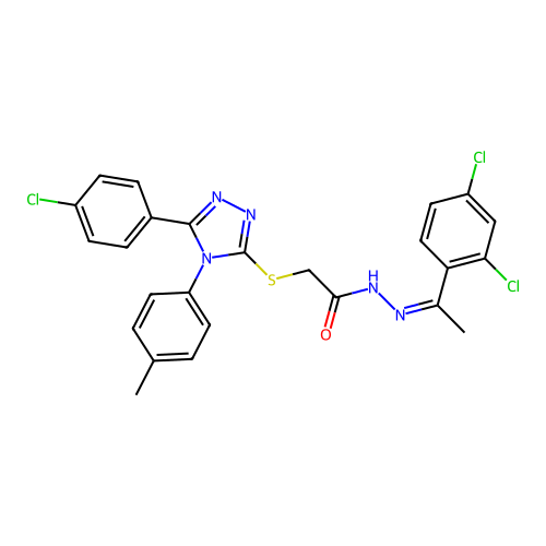 (Z)-2-((5-(4-chlorophenyl)-4-(p-tolyl)-4H-1,2,4-triazol-3-yl)thio)-N'-(1-(2,4-dichlorophenyl)ethylidene)acetohydrazide structure