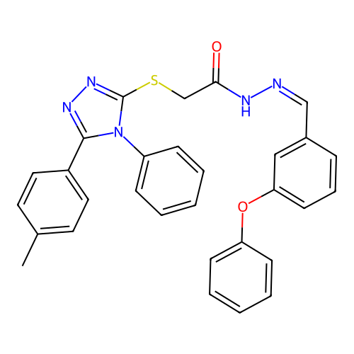 (Z)-N'-(3-phenoxybenzylidene)-2-((4-phenyl-5-(p-tolyl)-4H-1,2,4-triazol-3-yl)thio)acetohydrazide structure