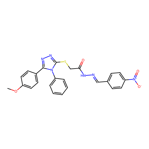 2-{[5-(4-methoxyphenyl)-4-phenyl-4H-1,2,4-triazol-3-yl]sulfanyl}-N'-[(E)-(4-nitrophenyl)methylidene]acetohydrazide structure