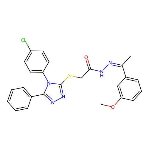 (Z)-2-((4-(4-chlorophenyl)-5-phenyl-4H-1,2,4-triazol-3-yl)thio)-N'-(1-(3-methoxyphenyl)ethylidene)acetohydrazide structure