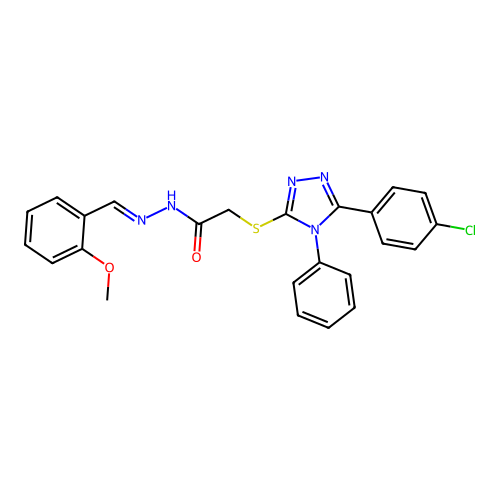 2-{[5-(4-chlorophenyl)-4-phenyl-4H-1,2,4-triazol-3-yl]sulfanyl}-N'-[(E)-(2-methoxyphenyl)methylidene]acetohydrazide structure
