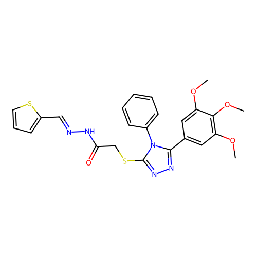 2-{[4-phenyl-5-(3,4,5-trimethoxyphenyl)-4H-1,2,4-triazol-3-yl]sulfanyl}-N'-[(E)-thiophen-2-ylmethylidene]acetohydrazide structure
