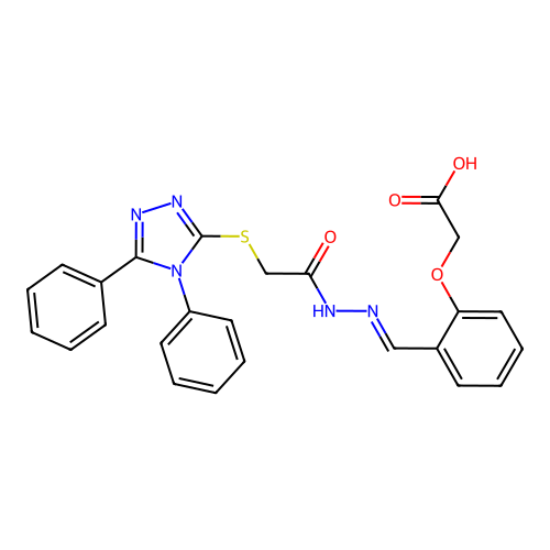 {2-[(E)-(2-{[(4,5-diphenyl-4H-1,2,4-triazol-3-yl)sulfanyl]acetyl}hydrazinylidene)methyl]phenoxy}acetic acid structure