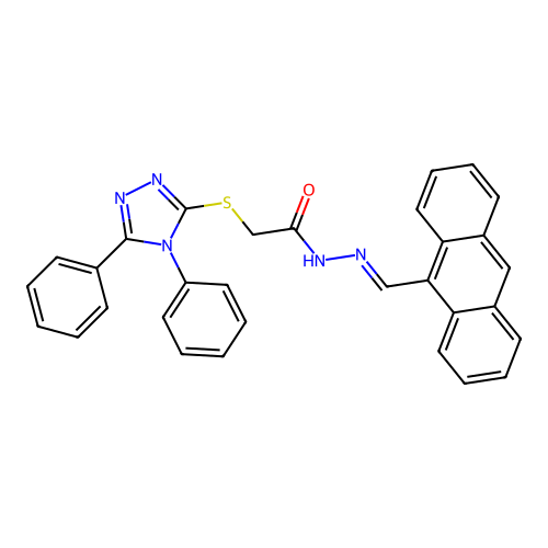 N'-[(E)-anthracen-9-ylmethylidene]-2-[(4,5-diphenyl-4H-1,2,4-triazol-3-yl)sulfanyl]acetohydrazide structure