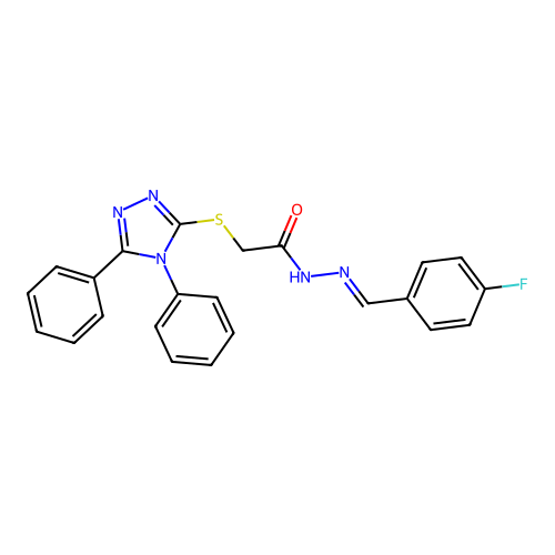 2-[(4,5-diphenyl-4H-1,2,4-triazol-3-yl)sulfanyl]-N'-[(E)-(4-fluorophenyl)methylidene]acetohydrazide structure