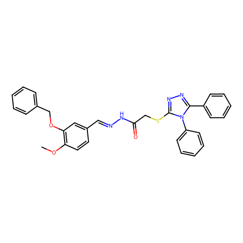 N'-{(E)-[3-(benzyloxy)-4-methoxyphenyl]methylidene}-2-[(4,5-diphenyl-4H-1,2,4-triazol-3-yl)sulfanyl]acetohydrazide structure