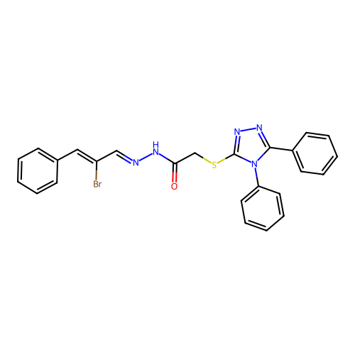 N'-[(1E,2Z)-2-bromo-3-phenylprop-2-en-1-ylidene]-2-[(4,5-diphenyl-4H-1,2,4-triazol-3-yl)sulfanyl]acetohydrazide structure
