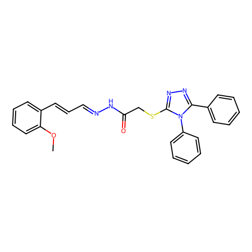 2-[(4,5-diphenyl-4H-1,2,4-triazol-3-yl)sulfanyl]-N'-[(1E,2E)-3-(2-methoxyphenyl)prop-2-en-1-ylidene]acetohydrazide structure