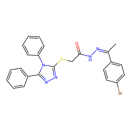 N-[1-(4-bromophenyl)ethylideneamino]-2-[(4,5-diphenyl-1,2,4-triazol-3-yl)sulfanyl]acetamide structure