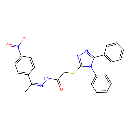(Z)-2-((4,5-diphenyl-4H-1,2,4-triazol-3-yl)thio)-N'-(1-(4-nitrophenyl)ethylidene)acetohydrazide structure