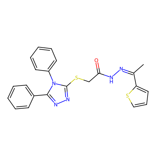 (Z)-2-((4,5-diphenyl-4H-1,2,4-triazol-3-yl)thio)-N'-(1-(thiophen-2-yl)ethylidene)acetohydrazide structure