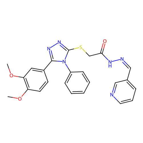 (Z)-2-((5-(3,4-dimethoxyphenyl)-4-phenyl-4H-1,2,4-triazol-3-yl)thio)-N'-(pyridin-3-ylmethylene)acetohydrazide structure
