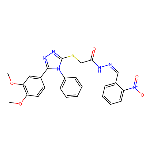 (Z)-2-((5-(3,4-dimethoxyphenyl)-4-phenyl-4H-1,2,4-triazol-3-yl)thio)-N'-(2-nitrobenzylidene)acetohydrazide structure