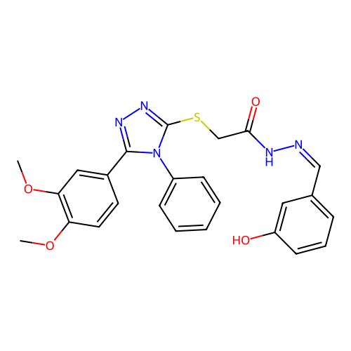 (Z)-2-((5-(3,4-dimethoxyphenyl)-4-phenyl-4H-1,2,4-triazol-3-yl)thio)-N'-(3-hydroxybenzylidene)acetohydrazide structure