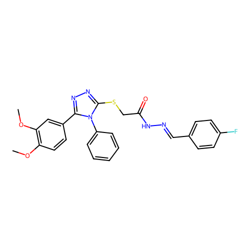 2-{[5-(3,4-dimethoxyphenyl)-4-phenyl-4H-1,2,4-triazol-3-yl]sulfanyl}-N'-[(E)-(4-fluorophenyl)methylidene]acetohydrazide structure