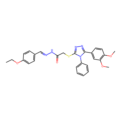 2-{[5-(3,4-dimethoxyphenyl)-4-phenyl-4H-1,2,4-triazol-3-yl]sulfanyl}-N'-[(E)-(4-ethoxyphenyl)methylidene]acetohydrazide structure
