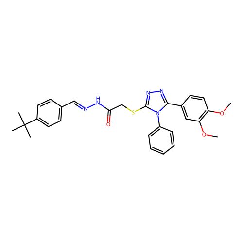 N'-[(E)-(4-tert-butylphenyl)methylidene]-2-{[5-(3,4-dimethoxyphenyl)-4-phenyl-4H-1,2,4-triazol-3-yl]sulfanyl}acetohydrazide structure