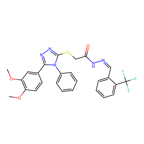 (Z)-2-((5-(3,4-dimethoxyphenyl)-4-phenyl-4H-1,2,4-triazol-3-yl)thio)-N'-(2-(trifluoromethyl)benzylidene)acetohydrazide structure