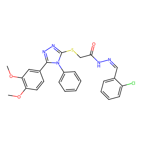 (Z)-N'-(2-chlorobenzylidene)-2-((5-(3,4-dimethoxyphenyl)-4-phenyl-4H-1,2,4-triazol-3-yl)thio)acetohydrazide structure