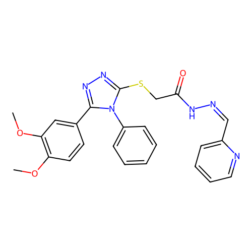 (Z)-2-((5-(3,4-dimethoxyphenyl)-4-phenyl-4H-1,2,4-triazol-3-yl)thio)-N'-(pyridin-2-ylmethylene)acetohydrazide structure