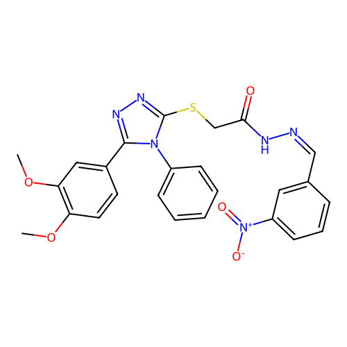(Z)-2-((5-(3,4-dimethoxyphenyl)-4-phenyl-4H-1,2,4-triazol-3-yl)thio)-N'-(3-nitrobenzylidene)acetohydrazide structure