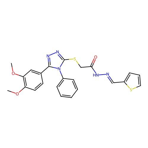 2-{[5-(3,4-dimethoxyphenyl)-4-phenyl-4H-1,2,4-triazol-3-yl]sulfanyl}-N'-[(E)-thiophen-2-ylmethylidene]acetohydrazide structure