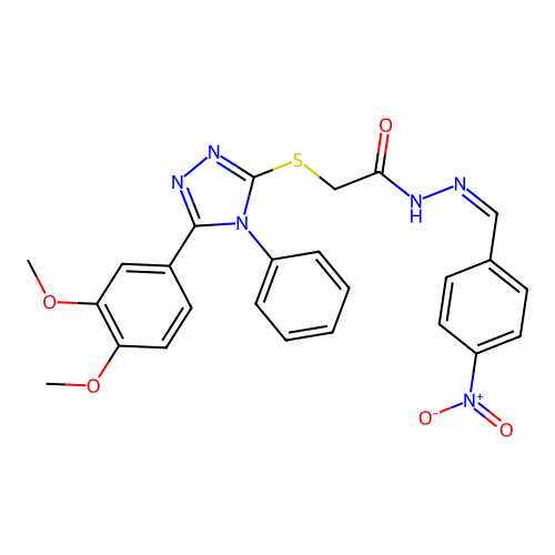 (Z)-2-((5-(3,4-dimethoxyphenyl)-4-phenyl-4H-1,2,4-triazol-3-yl)thio)-N'-(4-nitrobenzylidene)acetohydrazide structure