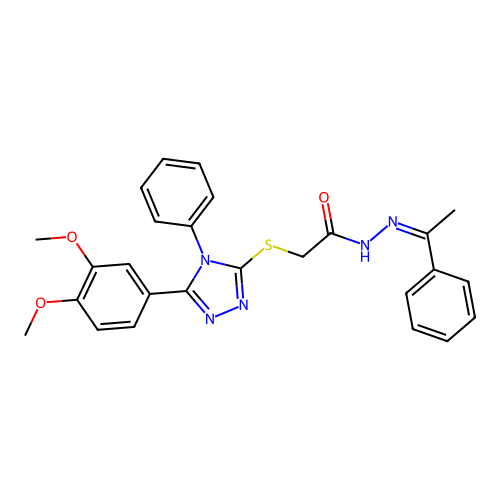 (Z)-2-((5-(3,4-dimethoxyphenyl)-4-phenyl-4H-1,2,4-triazol-3-yl)thio)-N'-(1-phenylethylidene)acetohydrazide structure