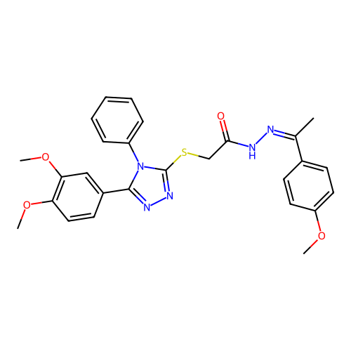 (Z)-2-((5-(3,4-dimethoxyphenyl)-4-phenyl-4H-1,2,4-triazol-3-yl)thio)-N'-(1-(4-methoxyphenyl)ethylidene)acetohydrazide structure