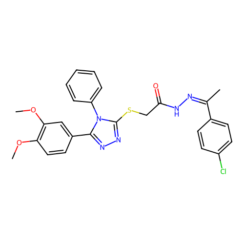 (Z)-N'-(1-(4-chlorophenyl)ethylidene)-2-((5-(3,4-dimethoxyphenyl)-4-phenyl-4H-1,2,4-triazol-3-yl)thio)acetohydrazide structure
