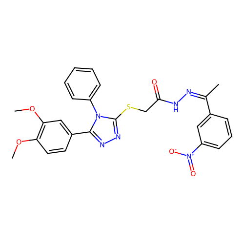 (Z)-2-((5-(3,4-dimethoxyphenyl)-4-phenyl-4H-1,2,4-triazol-3-yl)thio)-N'-(1-(3-nitrophenyl)ethylidene)acetohydrazide structure