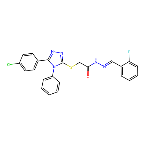 2-{[5-(4-chlorophenyl)-4-phenyl-4H-1,2,4-triazol-3-yl]sulfanyl}-N'-[(E)-(2-fluorophenyl)methylidene]acetohydrazide structure