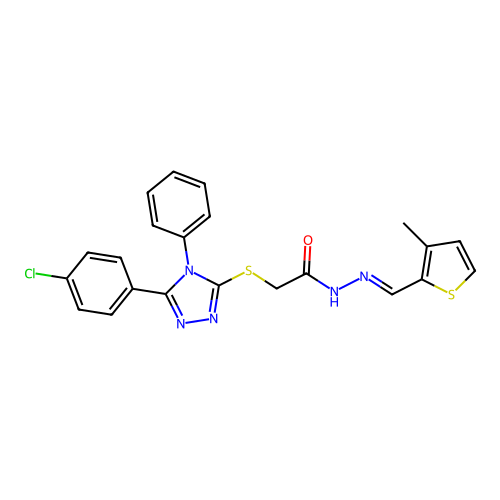 2-{[5-(4-chlorophenyl)-4-phenyl-4H-1,2,4-triazol-3-yl]sulfanyl}-N'-[(E)-(3-methylthiophen-2-yl)methylidene]acetohydrazide structure