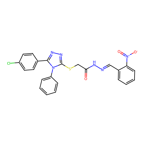 2-{[5-(4-chlorophenyl)-4-phenyl-4H-1,2,4-triazol-3-yl]sulfanyl}-N'-[(E)-(2-nitrophenyl)methylidene]acetohydrazide structure