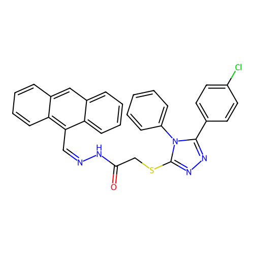 (Z)-N'-(anthracen-9-ylmethylene)-2-((5-(4-chlorophenyl)-4-phenyl-4H-1,2,4-triazol-3-yl)thio)acetohydrazide structure