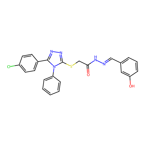 2-{[5-(4-chlorophenyl)-4-phenyl-4H-1,2,4-triazol-3-yl]sulfanyl}-N'-[(E)-(3-hydroxyphenyl)methylidene]acetohydrazide structure