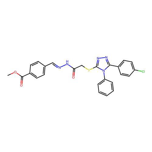 methyl 4-{(E)-[2-({[5-(4-chlorophenyl)-4-phenyl-4H-1,2,4-triazol-3-yl]sulfanyl}acetyl)hydrazinylidene]methyl}benzoate structure