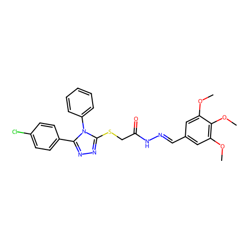 2-{[5-(4-chlorophenyl)-4-phenyl-4H-1,2,4-triazol-3-yl]sulfanyl}-N'-[(E)-(3,4,5-trimethoxyphenyl)methylidene]acetohydrazide structure