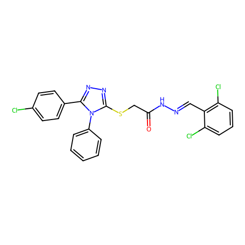 2-{[5-(4-chlorophenyl)-4-phenyl-4H-1,2,4-triazol-3-yl]sulfanyl}-N'-[(E)-(2,6-dichlorophenyl)methylidene]acetohydrazide structure