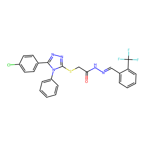 2-{[5-(4-chlorophenyl)-4-phenyl-4H-1,2,4-triazol-3-yl]sulfanyl}-N'-{(E)-[2-(trifluoromethyl)phenyl]methylidene}acetohydrazide structure