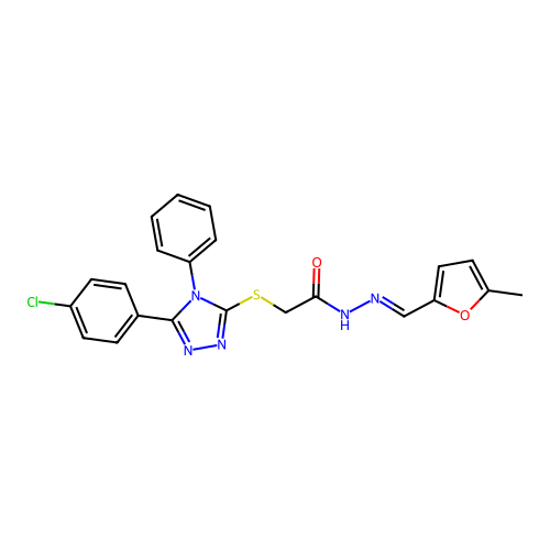 2-{[5-(4-chlorophenyl)-4-phenyl-4H-1,2,4-triazol-3-yl]sulfanyl}-N'-[(E)-(5-methylfuran-2-yl)methylidene]acetohydrazide structure