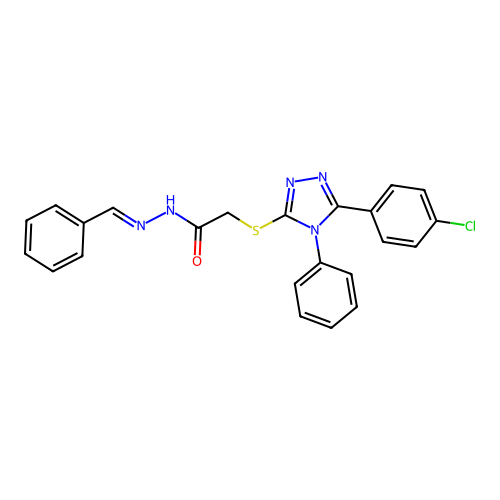 2-{[5-(4-chlorophenyl)-4-phenyl-4H-1,2,4-triazol-3-yl]sulfanyl}-N'-[(E)-phenylmethylidene]acetohydrazide structure