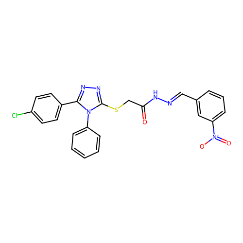 2-{[5-(4-chlorophenyl)-4-phenyl-4H-1,2,4-triazol-3-yl]sulfanyl}-N'-[(E)-(3-nitrophenyl)methylidene]acetohydrazide structure