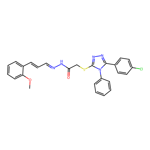 (E)-2-((5-(4-chlorophenyl)-4-phenyl-4H-1,2,4-triazol-3-yl)thio)-N'-((E)-3-(2-methoxyphenyl)allylidene)acetohydrazide structure