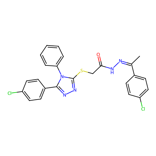 (Z)-2-((5-(4-chlorophenyl)-4-phenyl-4H-1,2,4-triazol-3-yl)thio)-N'-(1-(4-chlorophenyl)ethylidene)acetohydrazide structure