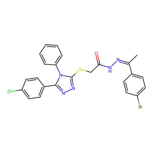 (Z)-N'-(1-(4-bromophenyl)ethylidene)-2-((5-(4-chlorophenyl)-4-phenyl-4H-1,2,4-triazol-3-yl)thio)acetohydrazide structure
