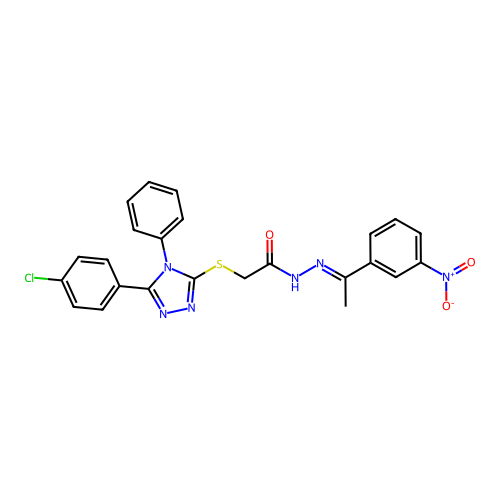 2-{[5-(4-chlorophenyl)-4-phenyl-4H-1,2,4-triazol-3-yl]sulfanyl}-N'-[(1E)-1-(3-nitrophenyl)ethylidene]acetohydrazide structure