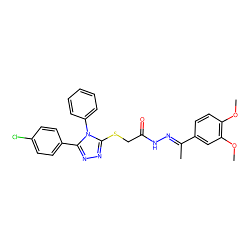 2-{[5-(4-chlorophenyl)-4-phenyl-4H-1,2,4-triazol-3-yl]sulfanyl}-N'-[(1E)-1-(3,4-dimethoxyphenyl)ethylidene]acetohydrazide structure