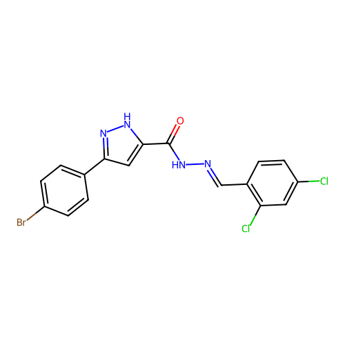 3-(4-bromophenyl)-N'-[(E)-(2,4-dichlorophenyl)methylidene]-1H-pyrazole-5-carbohydrazide structure