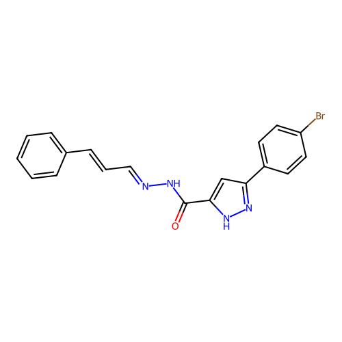 3-(4-bromophenyl)-N'-[(1E,2E)-3-phenylprop-2-en-1-ylidene]-1H-pyrazole-5-carbohydrazide structure